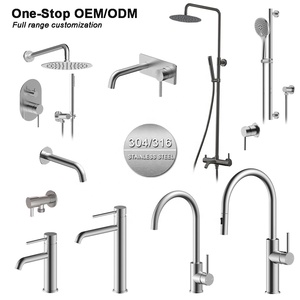 Robinet de lavabo de salle de bain moderne en acier inoxydable à poignée unique, mitigeur chaud et froid avec cartouche céramique intégrée, à poser sur le comptoir - Product Image 2