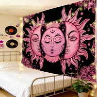 Tapisserie murale en polyester avec motifs de lune néon violette, facile à accrocher, décoration murale, impression HD, vente en gros