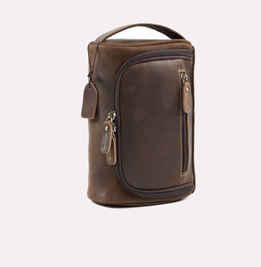Wholesale Casual Crazy Horse <strong>Leather</strong> Travel Makeup <strong>Bag</strong> Durable Vintage Genuine <strong>Leather</strong> Zipper Portable for Men <strong>Toiletry</strong> <strong>Bags</strong> - Product Image 5