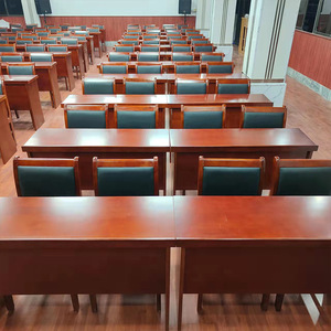 Conference Table And Chair Combination Solid <b>Wood</b> Veneer Long Table Training Table Office Furniture <b>Red</b> Walnut Color - Product Image 2