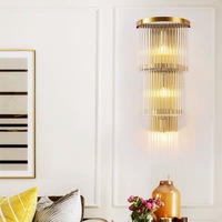 Lampe murale moderne et luxueuse pour salon, LED dorée avec métal et cristal, garantie 5 ans, pour l'éclairage des couloirs