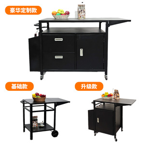 Carrito de barbacoa metálico para exteriores con almacenamiento y ruedas, carrito de cocina con encimera de acero inoxidable y almacenamiento para barbacoa. - Product Image 2