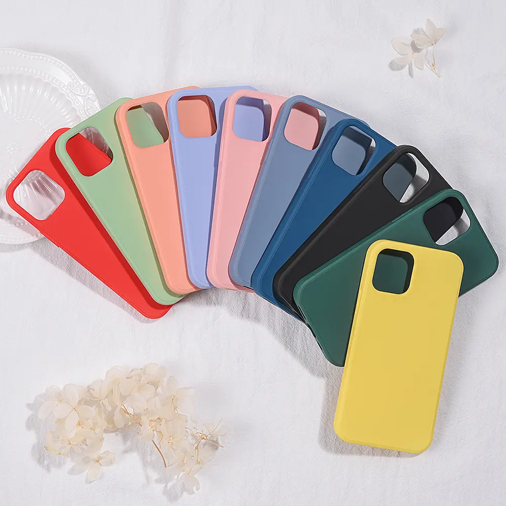 Yumuşak mat sıvı silikon telefon iPhone için kılıf 11 12 13 14 Pro Max XS XR X 8 7 artı renkli telefon kapak