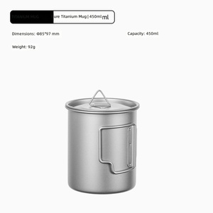 Enkelwandige beker van puur titanium met deksel, opvouwbaar handvat, hittebestendig, draagbare reis- en campingwaterset - Product Image 5