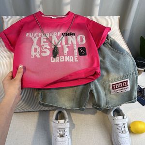 Completo Estivo di Alta Qualità per Ragazzi 1-8 Anni, T-Shirt a Maniche Corte e <span class=keywords><strong>Pantaloncini</strong></span> in Denim, Set di Abbigliamento Casual 2 Pezzi - Product Image 5