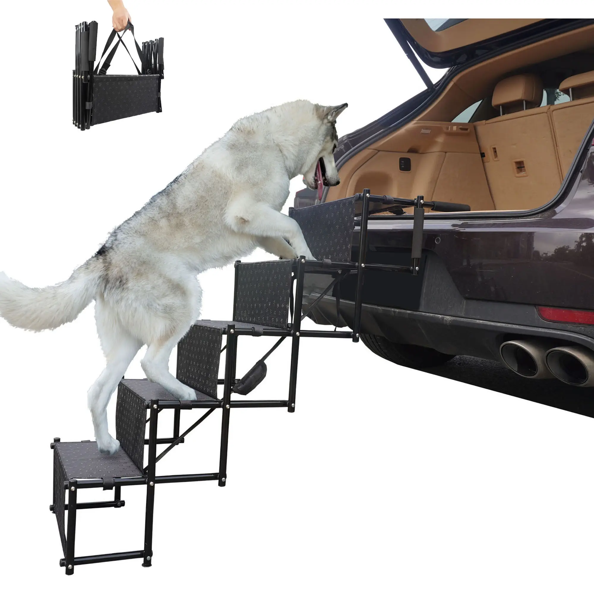 CANBO 5-steps foldable pet dog ramp stair portable dog car steps folding dog ladder for cars