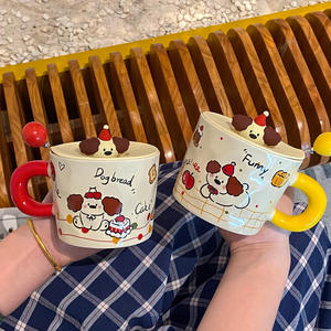 Zuo Mu Tasse en céramique avec couvercle 350 ml, résistante à la chaleur, motif chiot mignon, cadeau parfait pour les femmes, tasse à café de bureau - Product Image 2