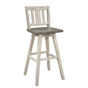 Muebles de comedor de madera de caucho macizo DB, sillas de altura de Pub de 2 piezas, respaldo de listón Vertical gris blanco desgastado giratorio de 360 grados - Product Image 1