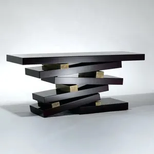 Design unico oro nero tavolo d'angolo di dell'hotel corridoio consolle in legno in stile mobili di lusso