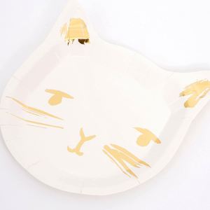 OEM Eco-Friendly <b>Disposable</b> 9.5x9.9 Gold Foil Cat Paper <b>Plates</b> Die-Cut Birthday Party Supplies Factory Direct - Product Image 1