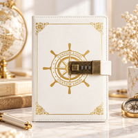 Carnet en cuir vintage personnalisé avec cadenas à combinaison, carnet à motif de roue de bateau en relief, journal avec logo personnalisé, cadeau d'affaires