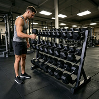 Rak Penyimpanan Dumbbell 3 Tingkat Heavy Duty OKPRO Penjualan Langsung Pabrik, Stand Penyimpanan Dumbbell Hexagonal