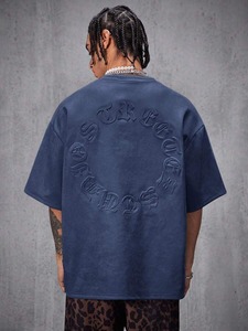 T-shirt à manches courtes pour homme, style streetwear, en daim floqué à double couche, coupe ample, col rond, directement de l'usine, personnalisable. F10 - Product Image 3