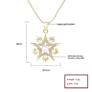 Colliers pour femmes en or 18 carats avec pendentifs étoiles en zircon cubique 3A et perles, vente en gros - Product Image 6