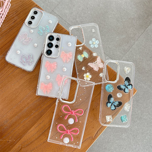 <span class=keywords><strong>Coque</strong></span> de téléphone papillon avec strass et perles pour Samsung Galaxy S25 Ultra S24, étui transparent scintillant pour A04 A15 A36 - Product Image 2