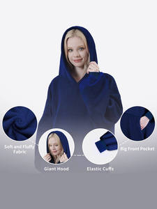 Women Men Woven Flannel Sherpa 100% Polyester European-American Style <b>Oversized</b> Warm Wearable Hooded <b>Hoodie</b> <b>Blanket</b> Sleeves - Product Image 2