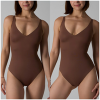 Body gainant respirant extensible dans les quatre sens sans coutures, col en V, contrôle du ventre, entrejambe ouvert, bretelles spaghetti, pour femme, sport