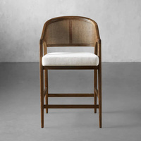 Milieu du siècle moderne rotin canne dos solide chêne bois comptoir hauteur tabouret de Bar Style français chaise de Bar pour cuisine Restaurant