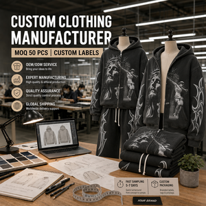 Conjunto de chándal para hombre de algodón polar personalizado, estilo Y2K Grunge, con gráfico de retrato de Jesús con alas y diseño dividido, cremallera completa y pantalón de pierna ancha, de fabricante de ropa - Product Image 1