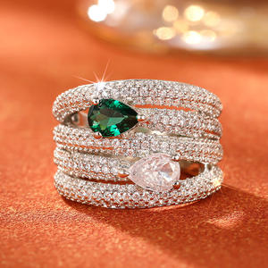 Anillo de Compromiso de Esmeralda para Mujer T0993, con Engaste Pavé, Forma de Pera, Piedra Natural, Anillos de Moda - Product Image 5