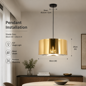 Modern Metal Pendant <b>Light</b> Gold Finish Drum Shade For <b>Dining</b> Room Kitchen Island Restaurant Bar Indoor Home Decor - Product Image 3