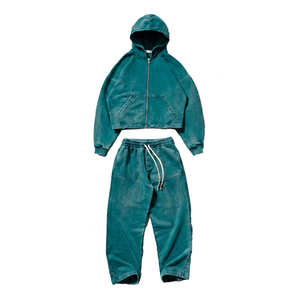 Conjunto de Sudadera con Capucha y Pantalones Anchos Personalizados para Fabricantes de Ropa Deportiva, Diseño Exclusivo, Estampado, Cremallera, Tejido Grueso, Tallas Grandes Unisex, Estilo Hip Hop - Product Image 4