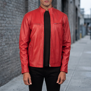 Chaqueta de Moto para Hombre, Roja, de Cuero PU, Transpirable, Resistente al Viento, Ecológica, con Cuello Alto, Corte Ajustado, para Invierno - Product Image 5