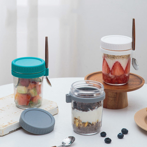 Pot en verre élégant pour petit-déjeuner avec cuillère, idéal pour les flocons d'avoine, le yaourt, les salades, les smoothies et le lait - Product Image 3