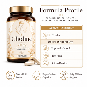 Suplemento Prenatal y Postnatal de Colina 550 mg, 60 Cápsulas, Vitamina Natural para Mujeres, No Apto para Recién Nacidos - Product Image 3