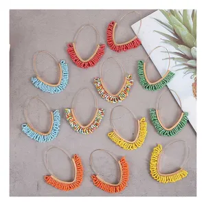 Spring summer women boho style colorful gold plated large seed bead hoop earrings
