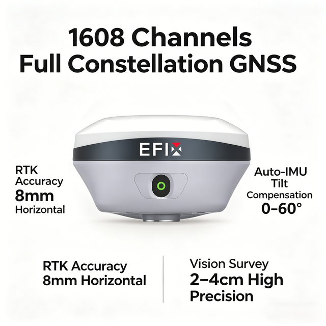EFIX F8 and EBase 1608 Channels Differential Gps Rtk Base and Rover Survey Instrument Gnss Rtk Permanent Code Gnss Receiver Rtk