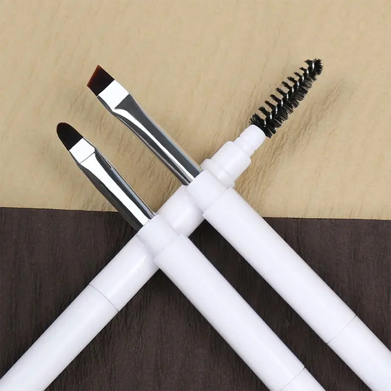 Pinceau de maquillage portable à deux têtes Pinceau correcteur à poils doux Pinceau à sourcils en spirale avec couvercle