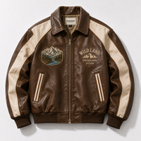 Blouson en cuir vintage personnalisé pour homme, marron vieilli, avec fermeture éclair, broderie montagne, style rétro moto bomber, OEM