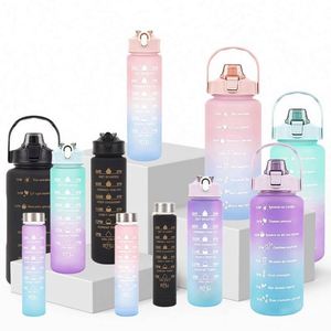 Wholesale Plastic Sport Gym BPA <b>Flip</b> <b>Top</b> Cover Drink Montivational Water <b>Bottle</b> <b>with</b> Straw - Product Image 6