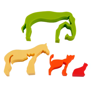 교육 감각 친환경 아기 장난감 코끼리 말 개 고양이 퍼즐과 실리콘 스태킹 장난감 - Product Image 4
