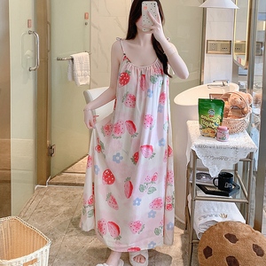 Estate estiva motivo floreale in cotone camicia da notte in seta elastico in vita bretelle per maternità abito per lunghe vacanze al mare - Product Image 4