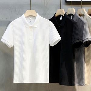 Chemises polo pour hommes de haute qualité à manches courtes, séchage rapide, imprimés rayés avec décoration boutonnée, tissu polyester de qualité pour hommes - Product Image 2