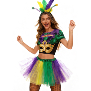 Disfraz <span class=keywords><strong>de</strong></span> <span class=keywords><strong>Carnaval</strong></span> Brasileño para Mujer, Conjunto <span class=keywords><strong>de</strong></span> Disfraz para Fiesta, Top Morado y Verde, Falda <span class=keywords><strong>de</strong></span> Tul para Adultos - Product Image 1