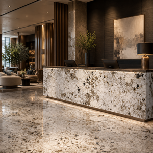 Dalle de granit crème Alaska à contraste doux, fond crème chaud, surface en pierre à mouvement naturel, plan de travail intérieur haut de gamme - Product Image 5