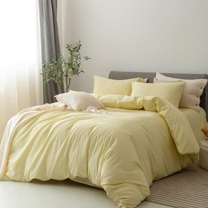 ملاءات سرير رخيصة وصفراء خفيفة أطقم لحاف أغطية سرير طقم مفارش سرير لحاف بحجم كينج - Product Image 4