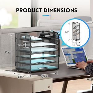 ארגונית קבצים 6 קומות עם 4 מחזיקי עטים מגש נייר ארגונית קבצים רשת ארגונית שולחן כתיבה מגש מכתבים עם ידית - Product Image 5