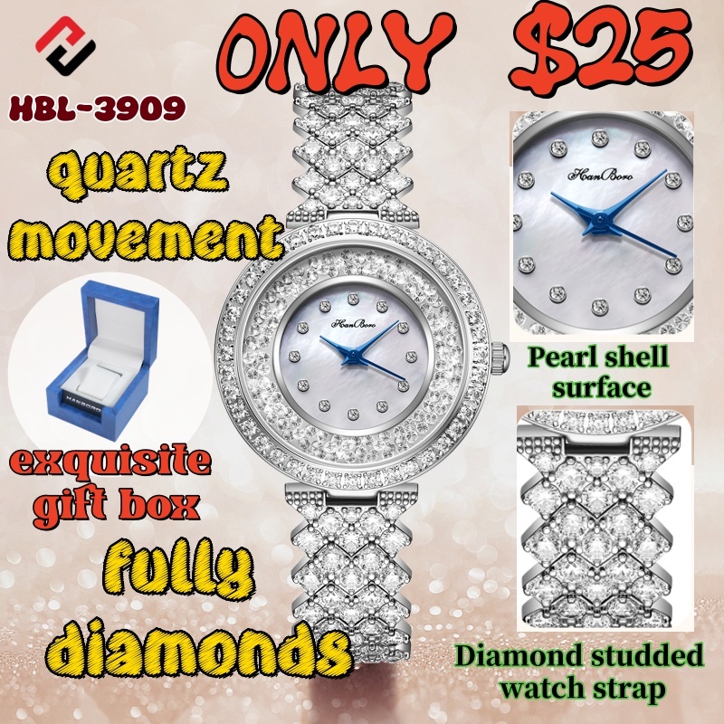 Silver Women's Luxury Wrist Watch with Iced Out Bling Diamond Full Cubic Zirconia Quartz Movement Hip-Hop Style Brass Band