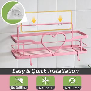 Pink <strong>Shower</strong> Caddy with 4 Removable Hooks 2 Pack Sweet Heart <strong>Shower</strong> Shelves - Product Image 4