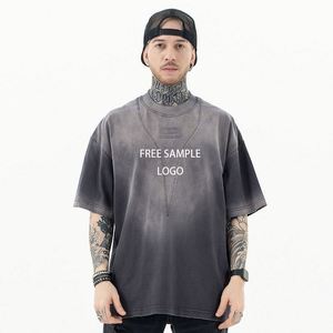 เสื้อยืดโอเวอร์ไซส์ผู้ชาย แขนสั้นทรงหลวม คอกลม ผ้าฝ้ายคุณภาพสูง พิมพ์ลายไล่สีสไตล์เรโทร รับผลิตโลโก้ตามสั่ง ขายส่ง - Product Image 1