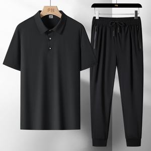 Logotipo personalizado 2025 verano traje deportivo de seda helada para hombre de tres piezas sin costuras para hombre de manga corta ocio pantalones de seda helada - Product Image 4