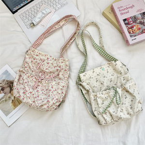 Floral Print <b>Canvas</b> Shoulder Bag With Zippered Pocket Large Capacity Everyday Use Women's <b>Backpack</b> Korean Style Summer 2025 - Product Image 2