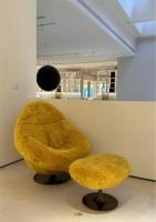Fauteuil pivotant moderne en laine fourrée avec fauteuil lounge en peau de mouton jaune pour salon, chambre et villa