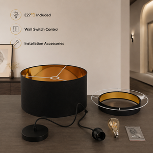 Lámpara colgante moderna de tela negra con pantalla de doble capa de 40 cm y estructura de hierro para comedor interior, hogar o restaurante. - Product Image 4