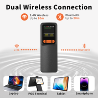 Lecteur de codes-barres portable, double connexion sans fil, 1500 mAh, rechargeable, sans fil, pour la gestion des stocks en vente au détail