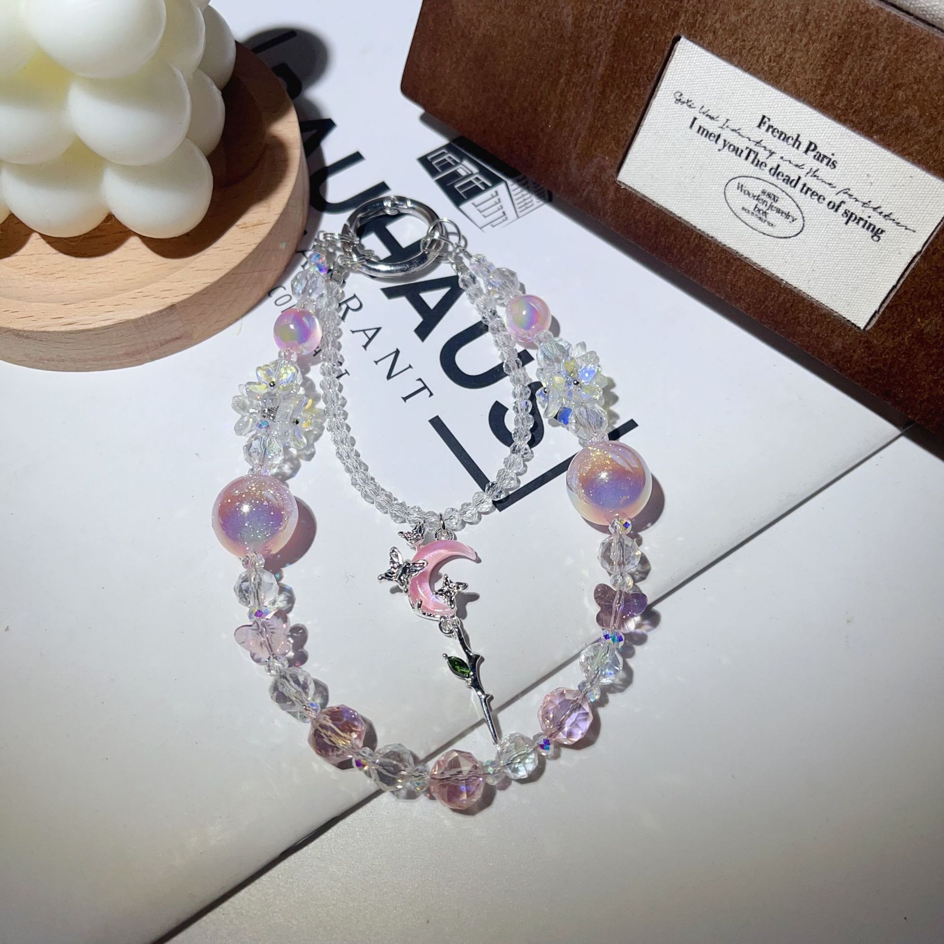 Pendentif Papillon Lune-Rose